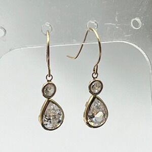 IM 14K Solid Yellow Gold Bezel Set
CZ Pear & Round Dangle Drop Earrings .89g